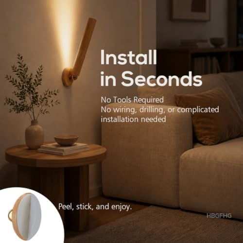 wooden wall lamp 360° rotatable magnetic sconce bedside-2, close-up detail