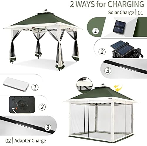 Suntime Pop Up Gazebo, Solar LED, 12x12 ft, Green