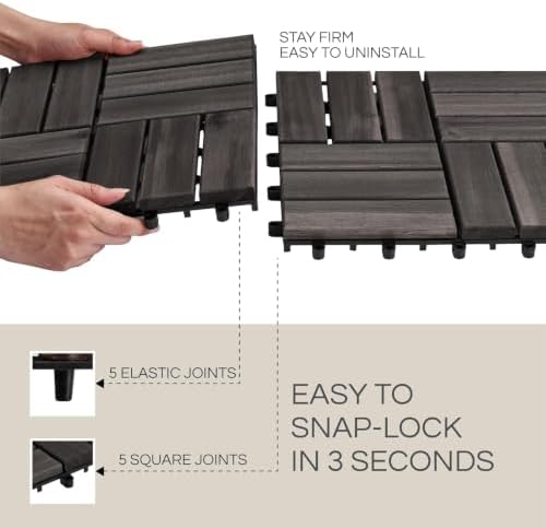 THYOI Premium Deck Tiles, Patio Flooring - Round Joint (10, Black)