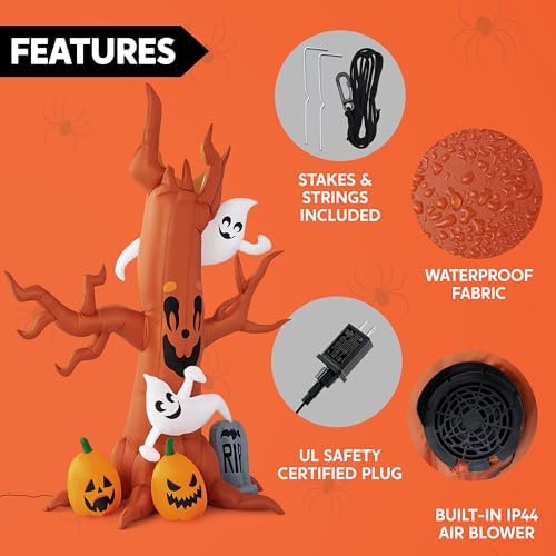 Joiedomi 8FT Halloween Inflatable Scary Tree with Ghost Decor,Blow Up Inflatables with Build-in LEDs Pumpkin and Tombstone