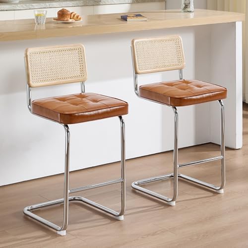 Zesthouse Natural Rattan Counter Stools Set of 2, 26" Modern Boho Barstools