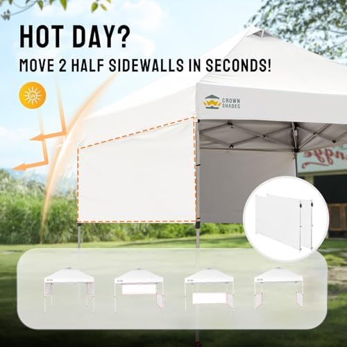 CROWN SHADES 10x10 Pop up Canopy Tent with 2 Half Sidewalls, Grid White