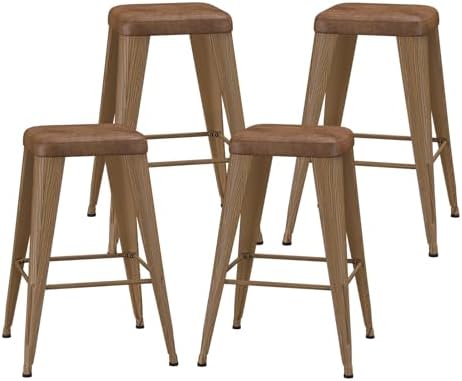Bar Stools Set of 4, 24" Counter Height Bar Stools Backless, Upholstered Bar Stools with Metal Legs for Kitchen Island, Study Room, Cafe, Walnut