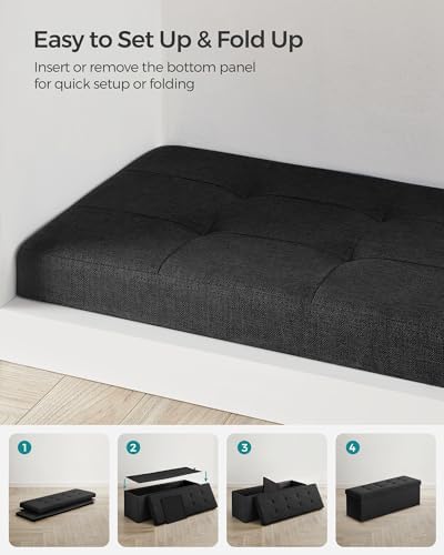 SONGMICS 43.3 Inches Folding Storage Ottoman Bench, Load 660 lb