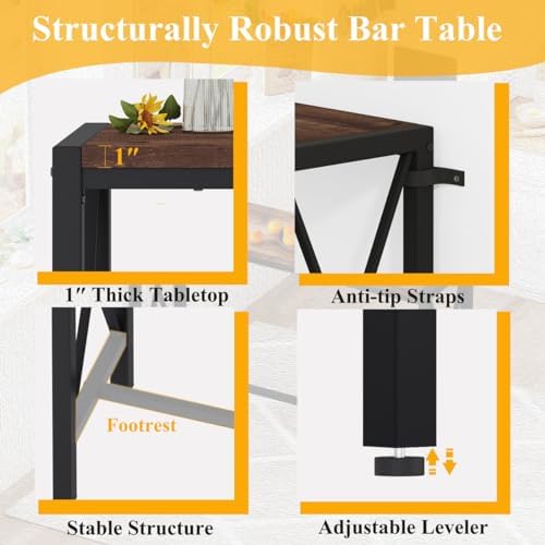 BON AUGURE Bar Table, 55 in Counter Height Pub Tables, Rectangular Tall Behind Couch Sofa Table, High Top Wood Console Tables for Home, Living Room, Kitchen (Rustic Oak, 36.6)