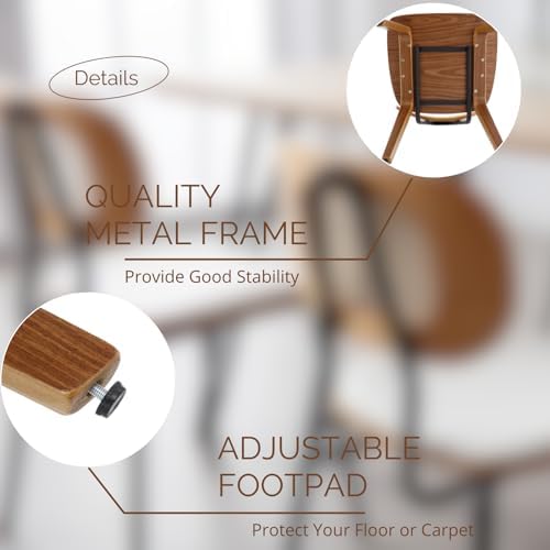 Ya-Home Mid-Century Dining Chairs Set of 2, PU Leather Kitchen Chairs with Rattan Backrest Wooden Legs Armless Design for Dining Room Living Room, Beige