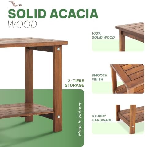 Acacia Wood Adirondack Side Table, 2-Tier Outdoor End Table - Walnut