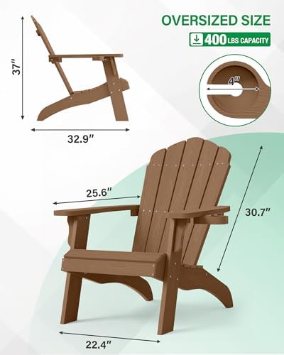 YEFU Oversized Adirondack Chair with Cup-Holder- Teak