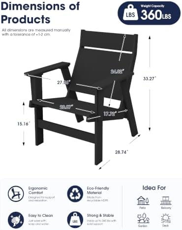 KINGYES Modern Adirondack Chair Set of 2, Slateless Design, Black