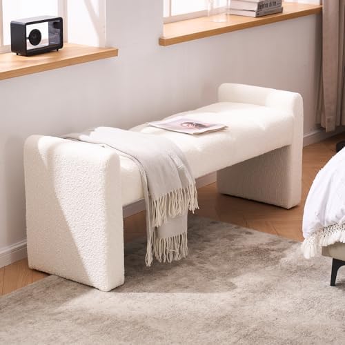 54" Boucle Bench for Bedroom Window End of Bed, Ivory White