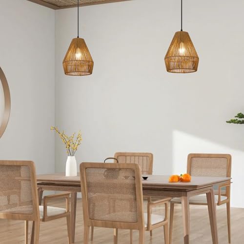 8.7'' woven rattan pendant light fixtures, 2 pack on a desk or shelf