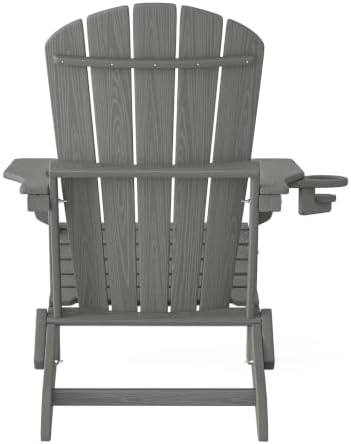 Plawdlik Folding Adirondack Chair Set of 6 with Cup Holder，Wooden Textured ，Heavy All-Weather HDPE Comfortable Set Poolside Backyard Lawn, Gray