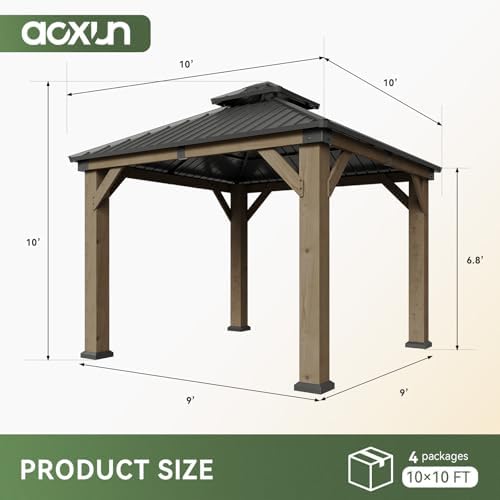 Aoxun 10' x 10' Outdoor Wood Gazebo, Hardtop Gazebo