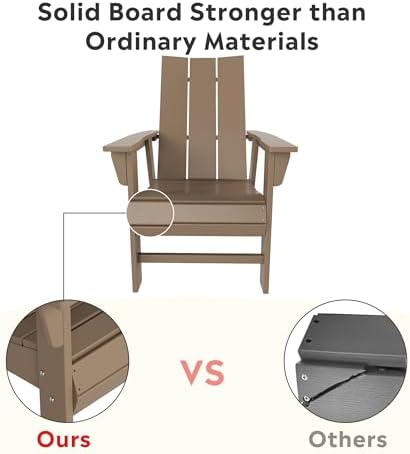 Costaelm Fire Pit Chairs, Outdoor Chair HDPE Adirondack Chair, Modern Patio Porch Chair, Front Porch Backyard Deck Outside Chairs, Weathered Wood