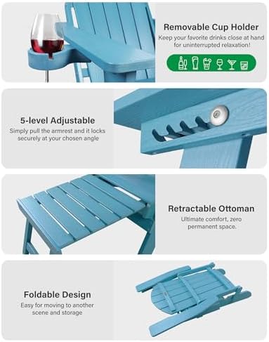 YEFU Adjustable Adirondack Chair with Footrest,All-Weather, Set of 2,Blue