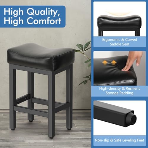 Raynesys 24 Inche Bonded Leather Counter Height Bar Stools Set of 3 Square