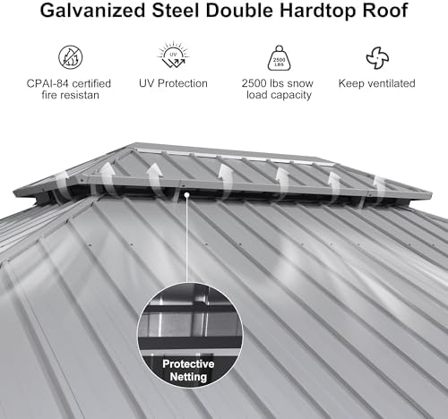 PURPLE LEAF Outdoor Gazebo 11' x 15' Hardtop Gazebo, Hidden Drainage System
