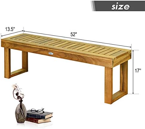 Tangkula 52" Acacia Wood Outdoor Bench, Wood Patio Dining Bench with Slatted Seat, Wooden Backless Garden Bench for Outdoors & Indoors, Outside Bench for Entryway, Deck, Poolside, Yard & Porch