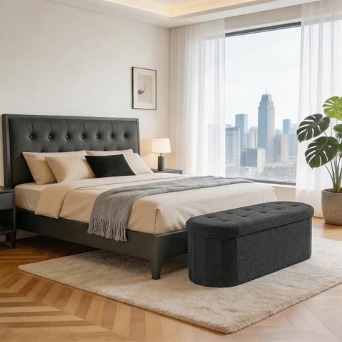 DUMOS 43 Inch Storage Ottoman Bench End of Bed, Black