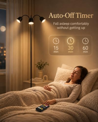 1700K Ultra-Warm 3-Head Floor Lamp, 80.7" Tall Standing Lamp with Stepless 1700K-6000K Color Temperature and Brightness, Individually Controlled Lights, Remote, Timer & Memory for Living Room Bedroom