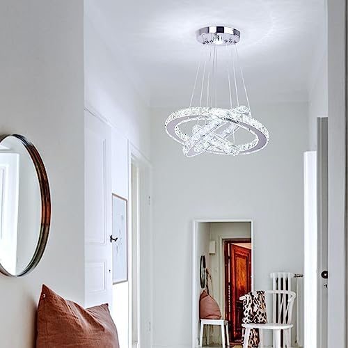 3-Ring Modern Crystal Ring Adjustable Chandelier Ceiling Light Cool White