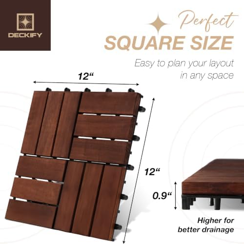 Acacia Wood Interlocking Deck Tiles Outdoor Flooring for Patio, Balcony