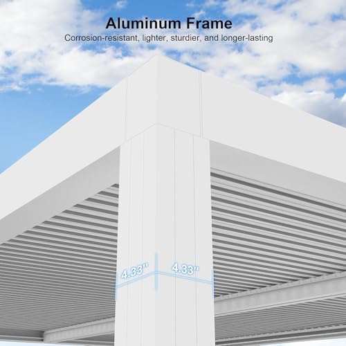 PURPLE LEAF Louvered Pergola 14' x 20' White, 1 Long Side, 2 Short Sides