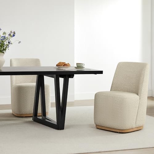 CHITA Upholstered Rolling Dining Chair on Casters Set of 4, Oatmeal