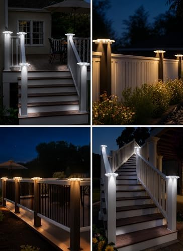 T-SUN 4x4 Solar Post Lights, 6 Pack Warm & Cool White for Post with Stairs