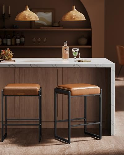 VASAGLE Bar Stools Set of 4, Counter Height, PU Leather, 26-Inch