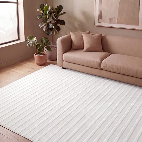 Revival Rugs Staves 8'x10' Area Rugs - Washable, Medium Pile, Modern, Cream