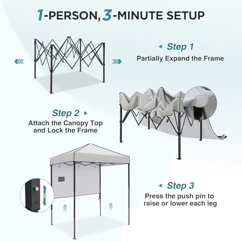 EAGLE PEAK 6x4 Instant Pop Up Canopy Tent with 1 Half Wall, Gray