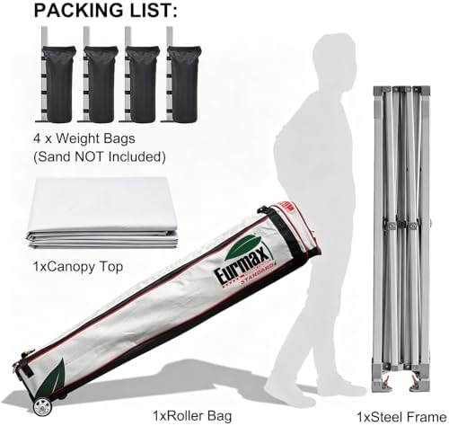 Eurmax USA 10x10ft Pop Up Canopy,Commercial Instant Tent for Outdoor Events,Patented No-Tip Rolling Storage Bag with 4 Sandbags,UV & Water Resistant,Heavy Duty Portable Shelter Gazebo,White