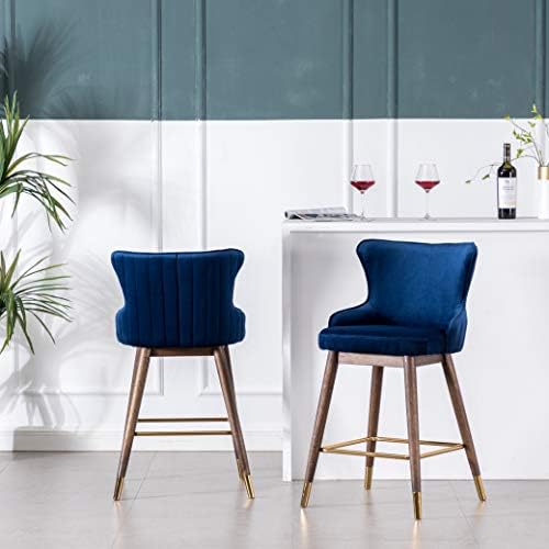 Roundhill Furniture Leland Fabric Upholstered Counter Height Wingback Stools, Set of 2, Blue