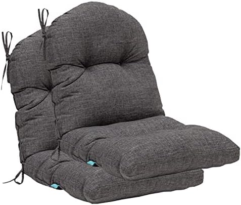 QILLOWAY Tufted Outdoor Chair Cushion Waterproof 43x20x4 Inch Non Slip Replacement Pad for Wicker Lounge Patio Furniture, Charcoal Grey, Black