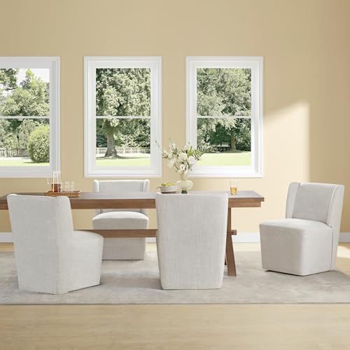 KISLOT Upholstered Dining Chairs Set of 4 with Casters, Light Beige