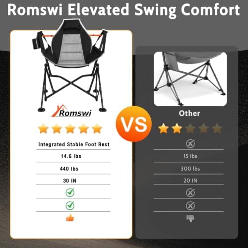 Romswi 1 Pcs Hammock Chair, Oversized Portable Folding Swinging Chair with Adjustable Back & Seat, Supports 440lbs for Outdoor, Patio, Lightweight Camp Chair Black (Without footrest)