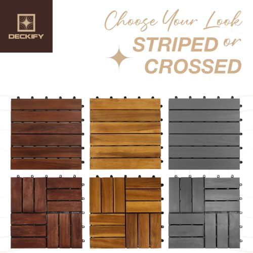 Acacia Wood Interlocking Deck Tiles Outdoor Flooring for Patio, Balcony