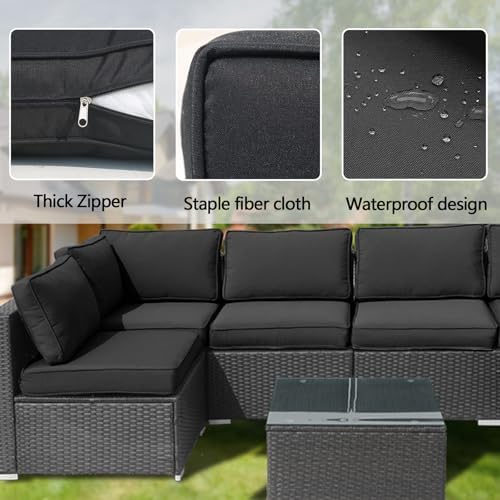 14Pieces Patio Cushion Covers Replacement Outdoor Couch Cushions Covers Splashproof Sofa Slipcovers Set with Zippers,Patio Furniture Protector Cover Only(Black,23.6×23.6×3.35 inches)