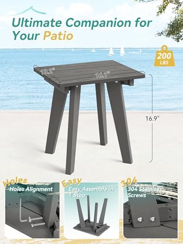 Homejoy HDPE Outdoor Side Table,Small Outdoor Table for Patio, Dark Gray