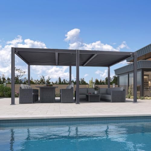 PURPLE LEAF 92KS Louvered Pergola 11.5' x 17.5' with LED Strip Light, Gray