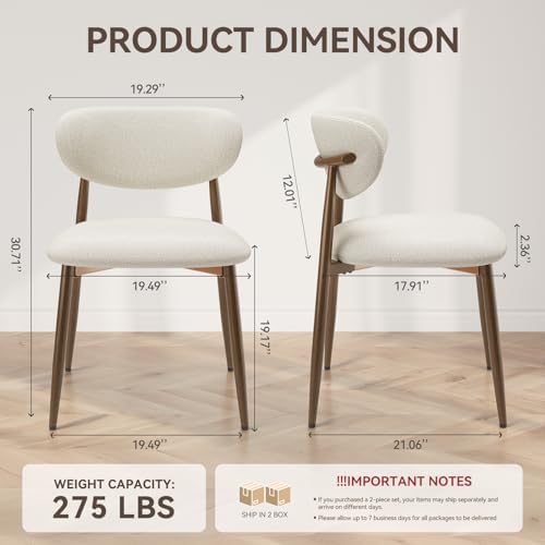 MALOL Dining Chairs Set of 4, Curved Back Kitchen Room Chairs with Metal Legs and Anti Slip Pads, Upholstered Dining Chair for Home and Restaurant, Beige