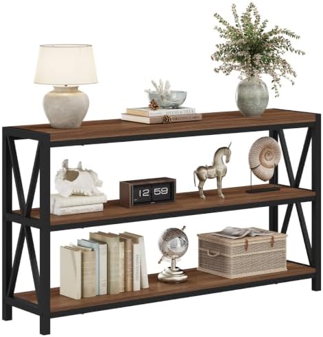 FATORRI Console Table for Entryway, 55 Inch Modern Entry Table with 3 Tier Shelves, Couch Tables Behind Sofa for Living Room (Medium Walnut)