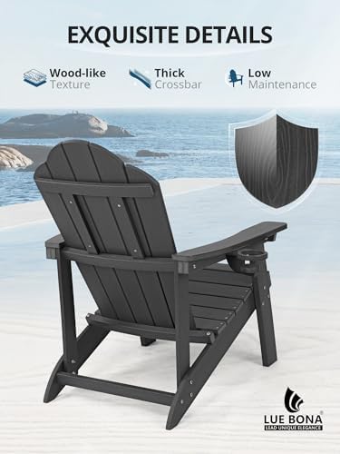 LUE BONA HDPE Adirondack Chairs Set of 2, Black Fire Pit Chairs