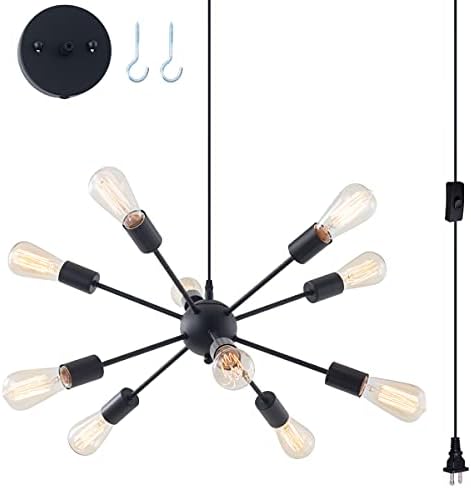 plug in sputnik chandelier 10-lights pendant light with shown in use