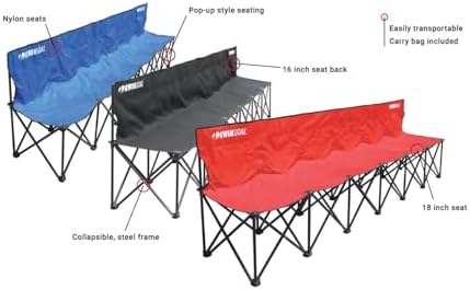 Kwik Goal 6-Seat Kwik Bench, Black, Steel Frame with Woven Fabric Seats, 16" H x 108" W