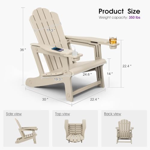 PURPLE LEAF HDPE Adirondack Chairs Set of 4 with Cup Holders, Light Beige