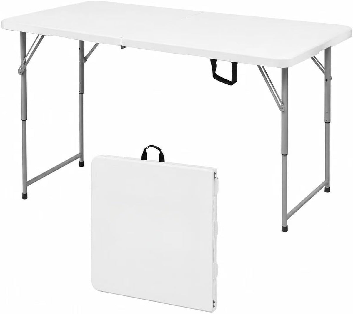 Folding Table 4 Foot, Heavy Duty Adjustable Height Folding Card Table Portable Plastic Foldable Utility Table Indoor Outdoor for Camping, Picnic, Dining and Party, White