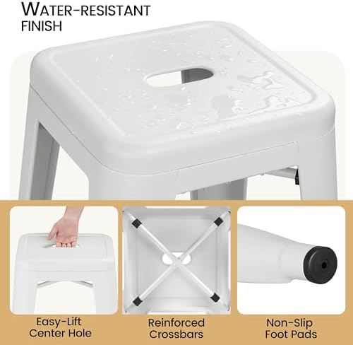 Yaheetech 30 Inch Metal Bar Stools Set of 4, Stackable Barstools, White