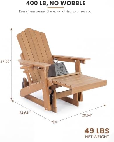 Adirondack Glider Chair Set of 2, Retractable Ottoman & Adjustable Backrest